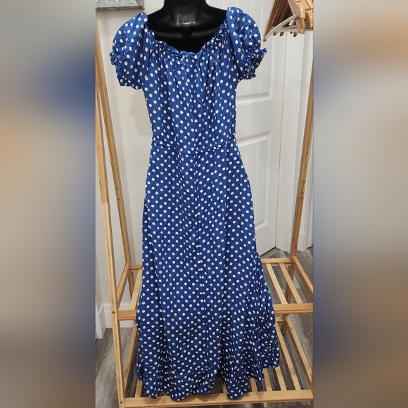High-low dress, blue/white polka dot, drawstring waist size small NWT - Picture 2 of 2